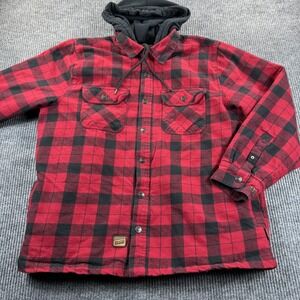 Brazos Jacket Mens XL Red Black Plaid Hooded Quilted Flannel Shirt Workwear